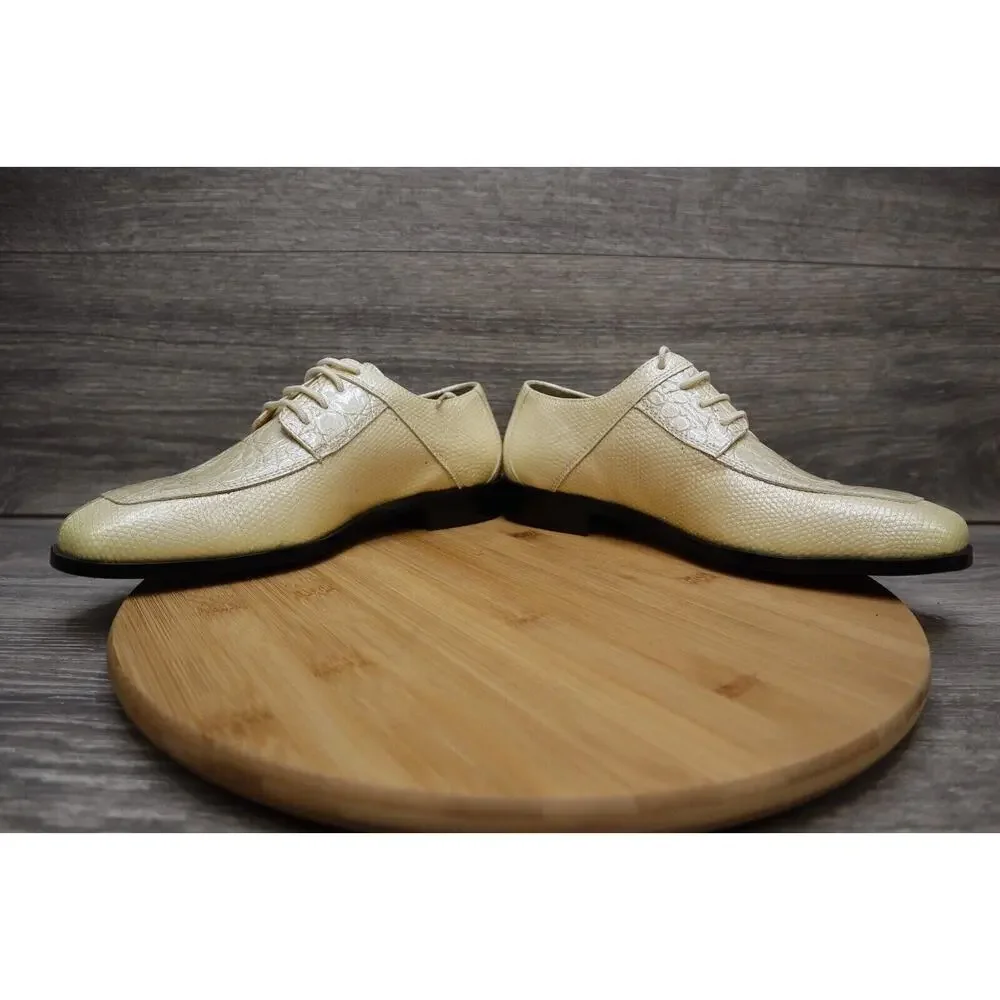 Roberto Chillini Shoes Mens 6 Oxford Slip On Dress Cream Alligator Crocodile NIB